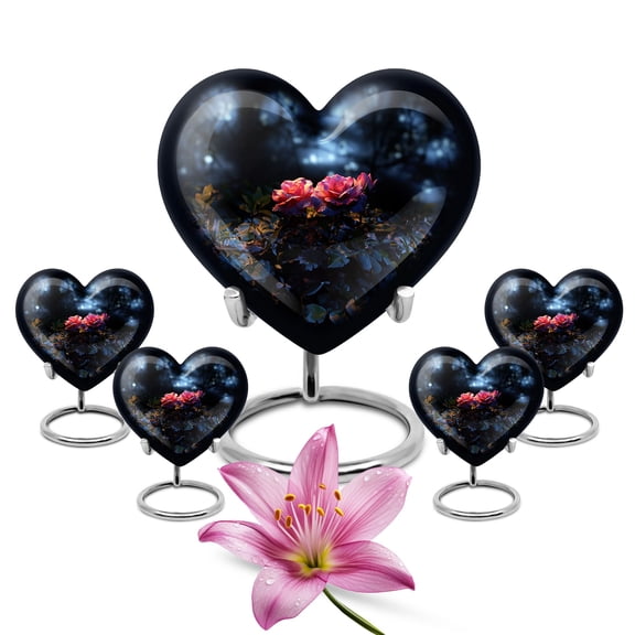 Yellow Rose Handmade Small Funeral Urn For Ashes For Women And Men - Memorial Large Urns For Human Ashes Adult Mom - Cremation Gifts For Decorative Combo 10Inch 200Lbs And 3Inch 4 Keepsake Urn