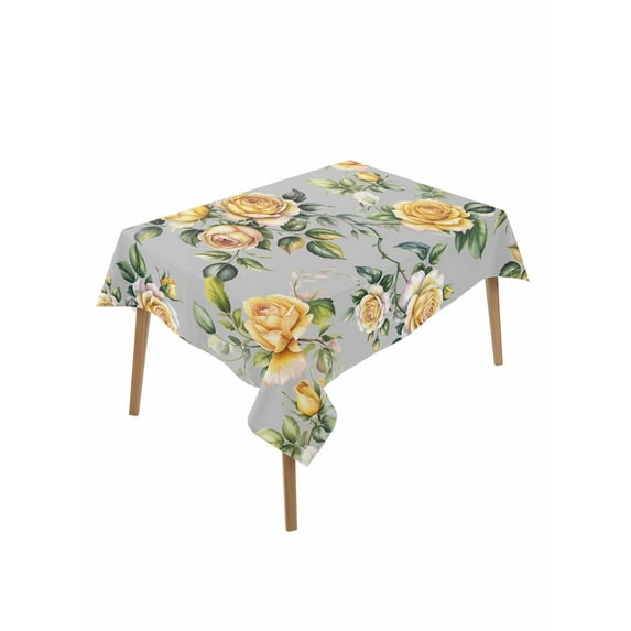 Yellow Rose Table Cloth, Vintage Country Botanical Floral Vines Waterproof Tablecloth for Rectangle Tables, Reusable Washable Fabric Table Cover for Restaurant Kitchen Dining Tables 60"x102"