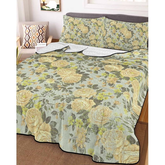 Yellow Rose Twin Size Down Alternative Comforter, Lightweight Comforter Quilt Bedding Set with Pillow Shams Farmhouse Romantic Botanical Floral Flowers All Seasons Bed Comforter Duvet Insert 68"x86"