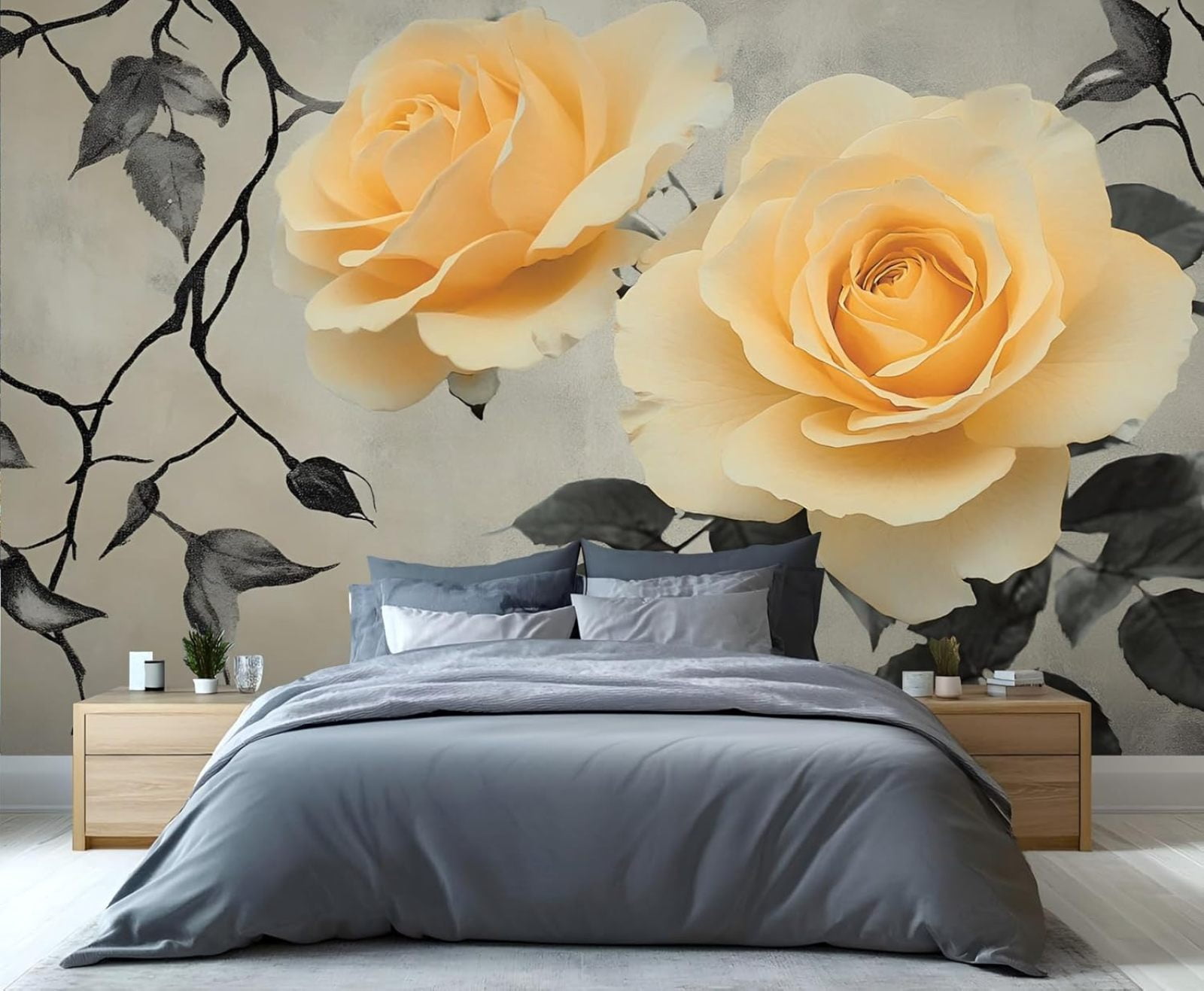 Yellow Rose Wallpaper Mural- Yellow Flower Wall Murals For Living Room Bedroom, Rose Mural 118"W x 83"H (Not Peel and Stick)