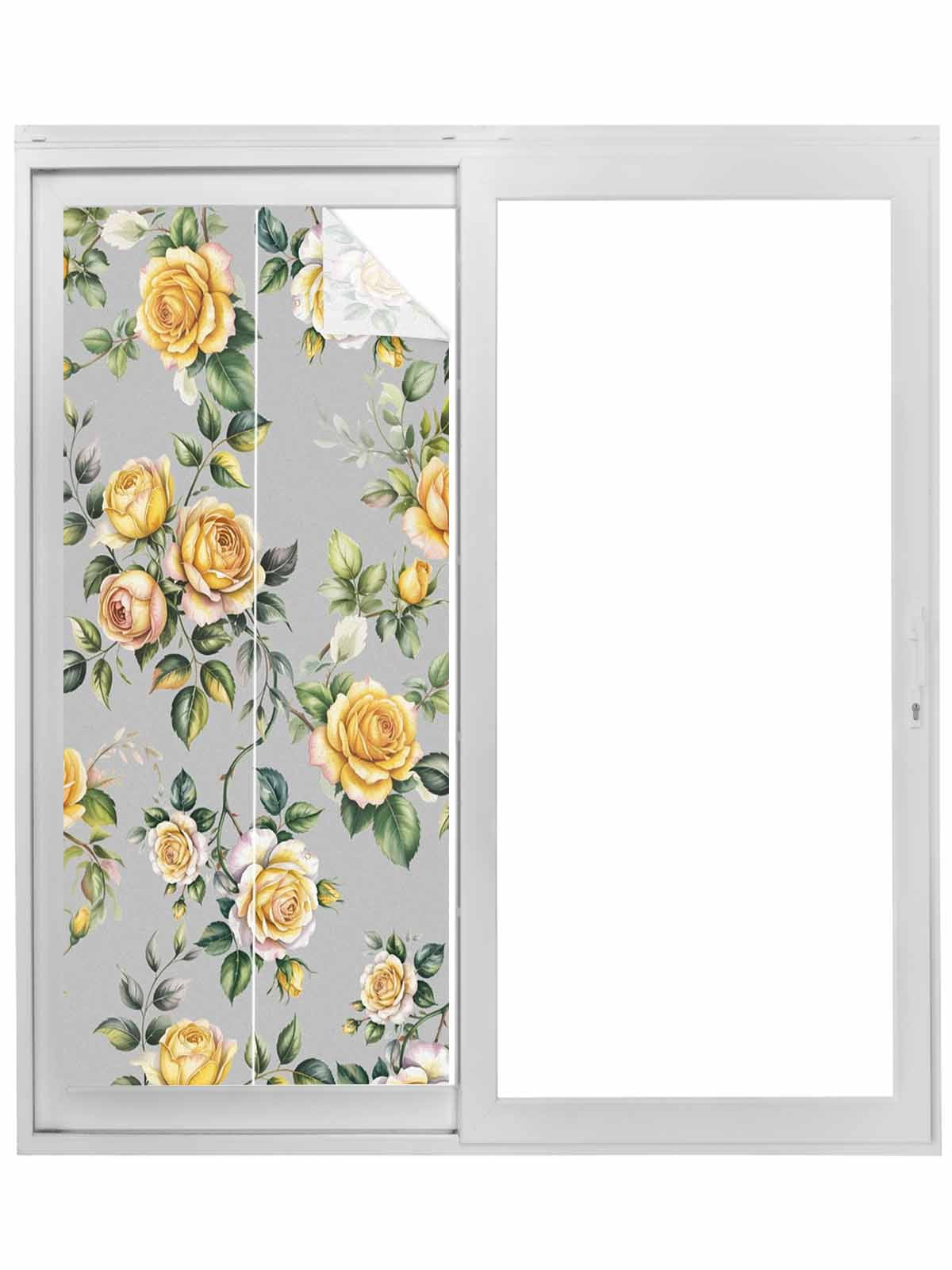 Yellow Rose Window Privacy Film, Vintage Country Botanical Floral Vines ...