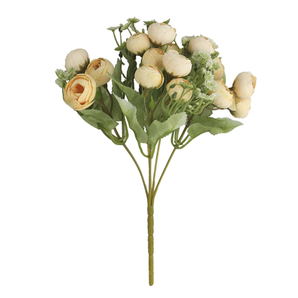 Yellow Roses Artificial Flowers Bouquets with Glitter Real Looking Foam