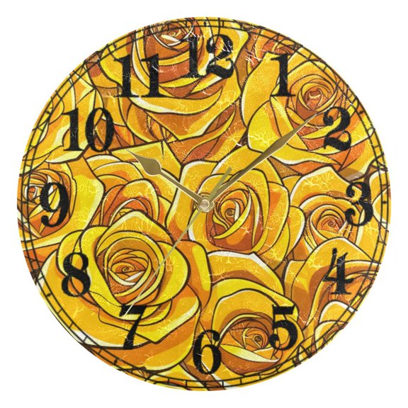 Yellow Roses Flowers Silent Wall Clock 10" Non-Ticking Battery Clock