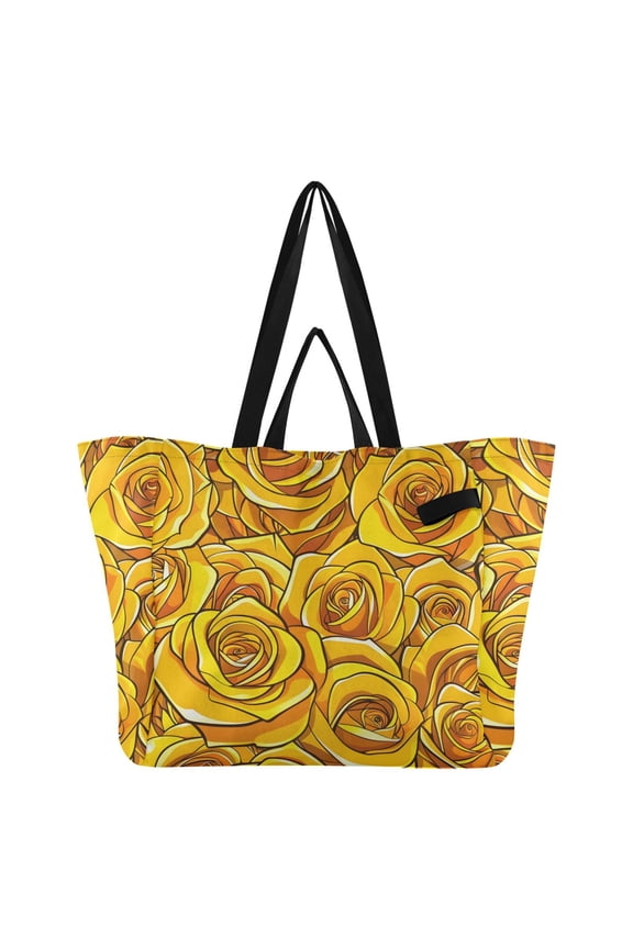 Yellow Roses Foldable Canvas Tote Bags Reusable Grocery Bags Laundry Bags Beach Bag 32L