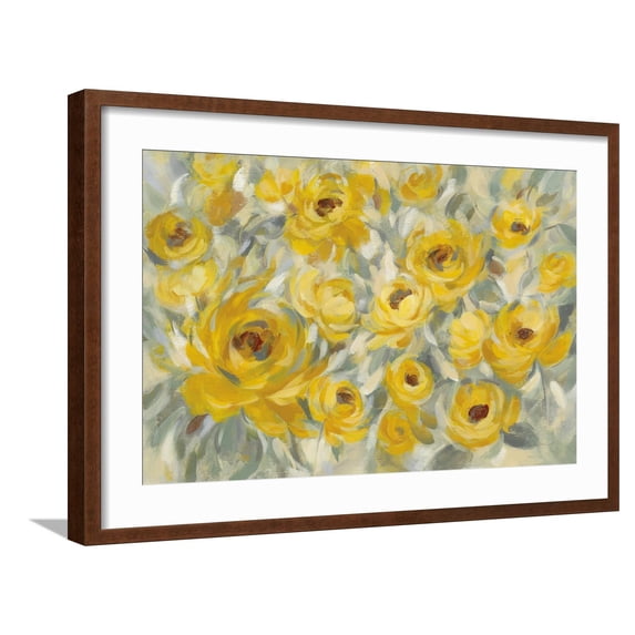 Art.com Yellow Roses Art Print by Silvia Vassileva, Brown Frame Wall Art, 29" x 21"
