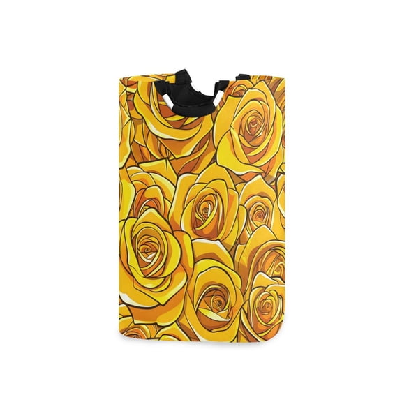 Yellow Roses Laundry Basket with Handles Foldable Laundry Hamper Freestanding Washing Bin 50L