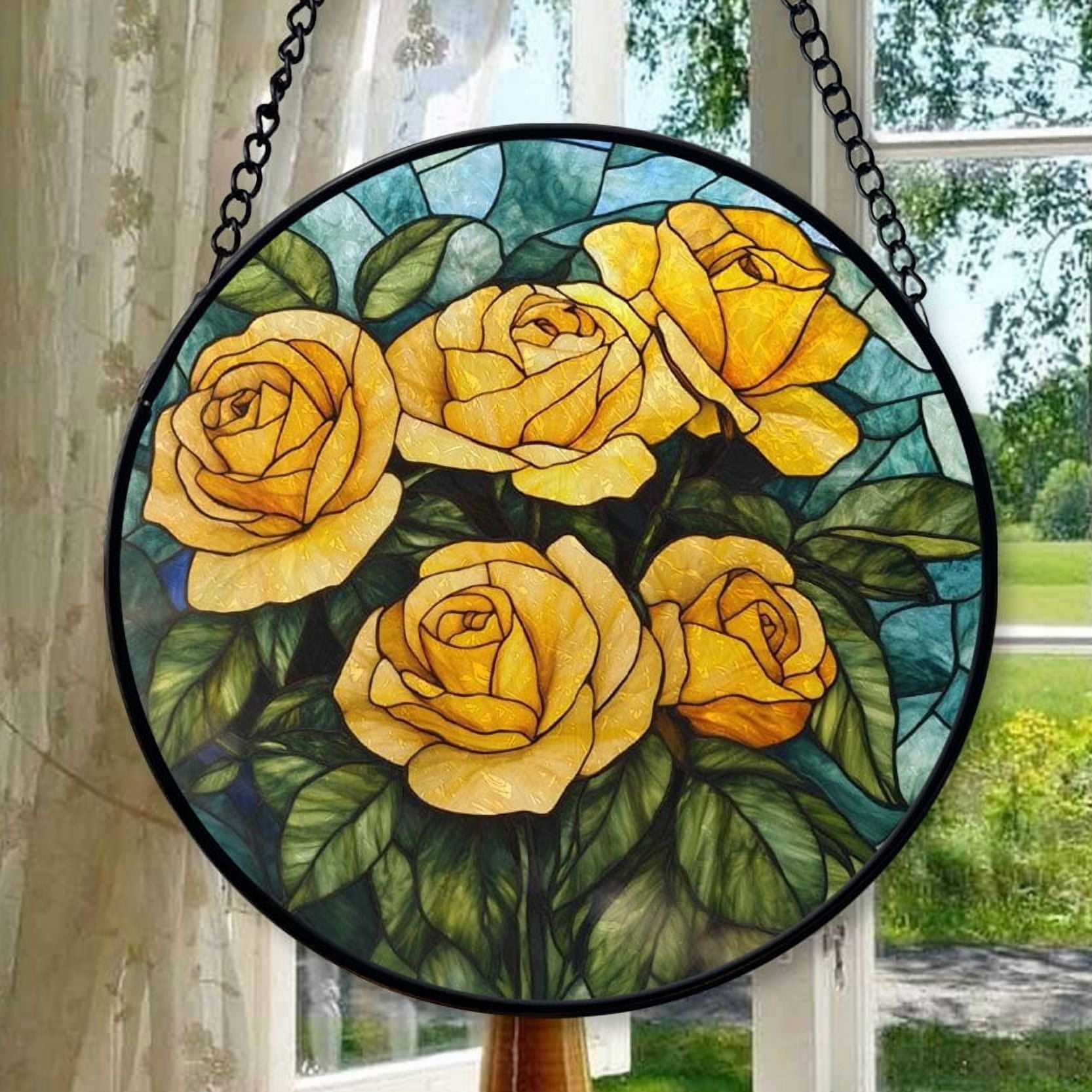 Yellow Roses: Stained Glass-Style Christmas Ornament - Made With Real ...