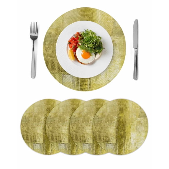 Yellow Round 13 Inch Placemats Set of 4, Retro Oil Painting Modern Abstract Art Aesthetics HeatResistant Non Slip Place Mats for Dining Table, Wipeable Braided Kitchen Table Mats for Housewarming