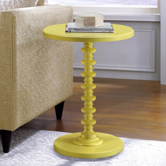Yellow Round Side Table With Wooden Pedestal For Home Strong Classic Wood