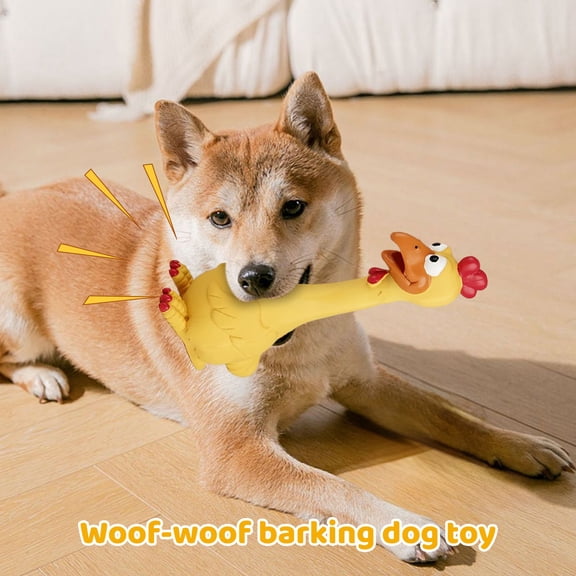 Yellow Rubber Chicken Squeaky Dog Toy - Chew-Resistant Rubber Material Chicken Shaped With Squeaky Sounds, Interactive Squeaking Mechanism, Play Catch And Fetch Game, Durable For