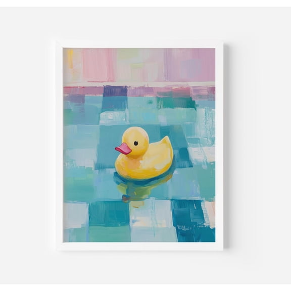 Yellow Rubber Duck Art Poster Playful Pool Scene , Playful Summer Decor, Unframed Poster Size 8x12 F03.1.19l735