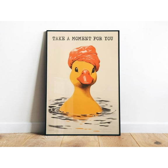 Yellow Rubber Duck Bathroom Wall Art Toilet Poster Funny Bathroom Art 50S 60S Print Toilet Print Self Care Art Cute Quote Wall Art, Modern Wall Decor, 8x12 UNFRAMED