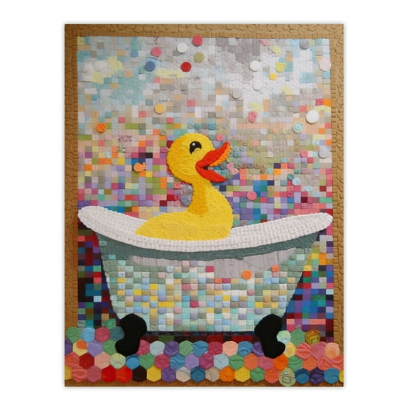 Yellow Rubber Duck Ducky Bath Time Bathroom Toilet Art Yellow Mosaic Kids Room Nursery Large Wall Art Poster Print Thick Paper 18X24 Inch