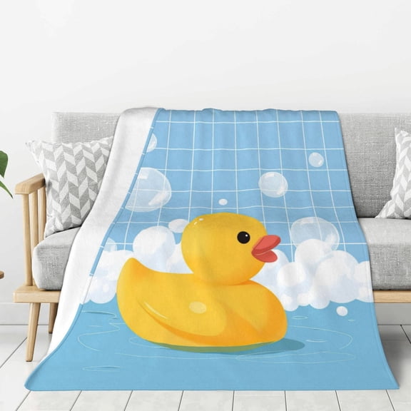 Yellow Rubber Duck Throw Blanket, Cute Bath Bubble Pop Art, Soft Flannel Fleece, Funny Ducking Gift, Home Decor for All Ages 50x40