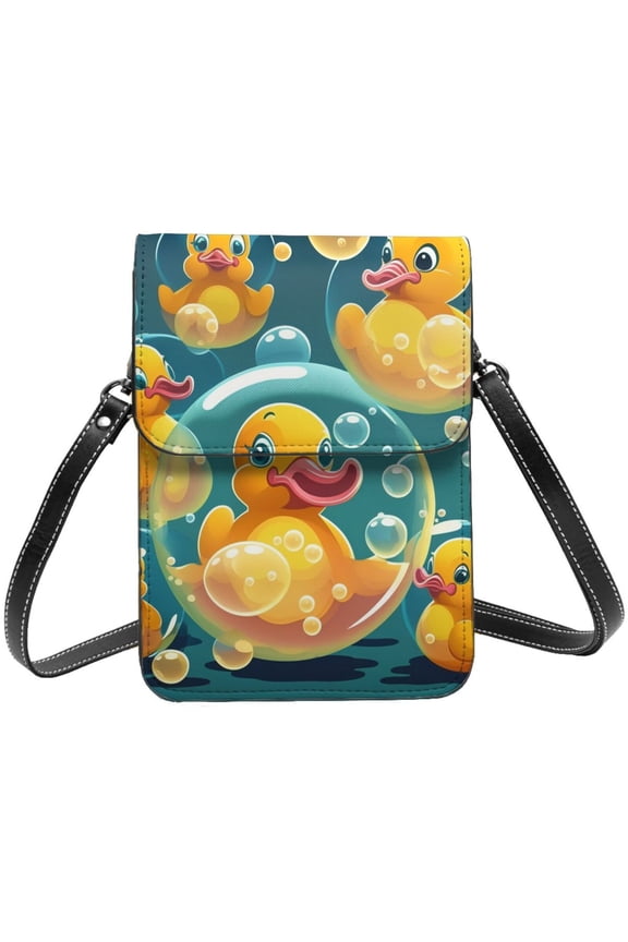 Yellow Rubber Ducks Funny Soap Bubbles Cell Phone Purse Small Crossbody Bag with Strap Credit Card Slots Leather Shoulder Wallet for Women
