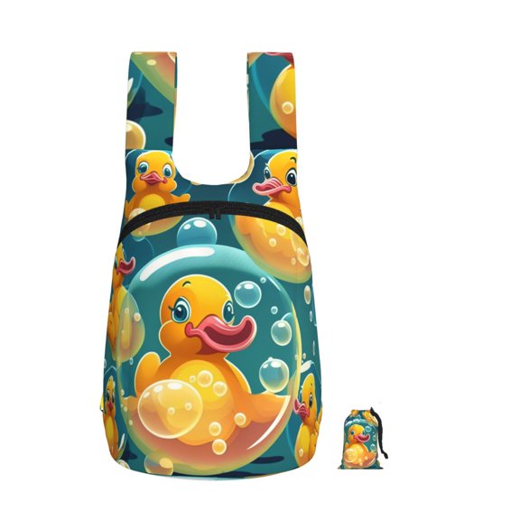 Yellow Rubber Ducks Funny Soap Bubbles Foldable Storage Backpack Lightweight Packable Travel Daypack for Shopping Commuting Hiking