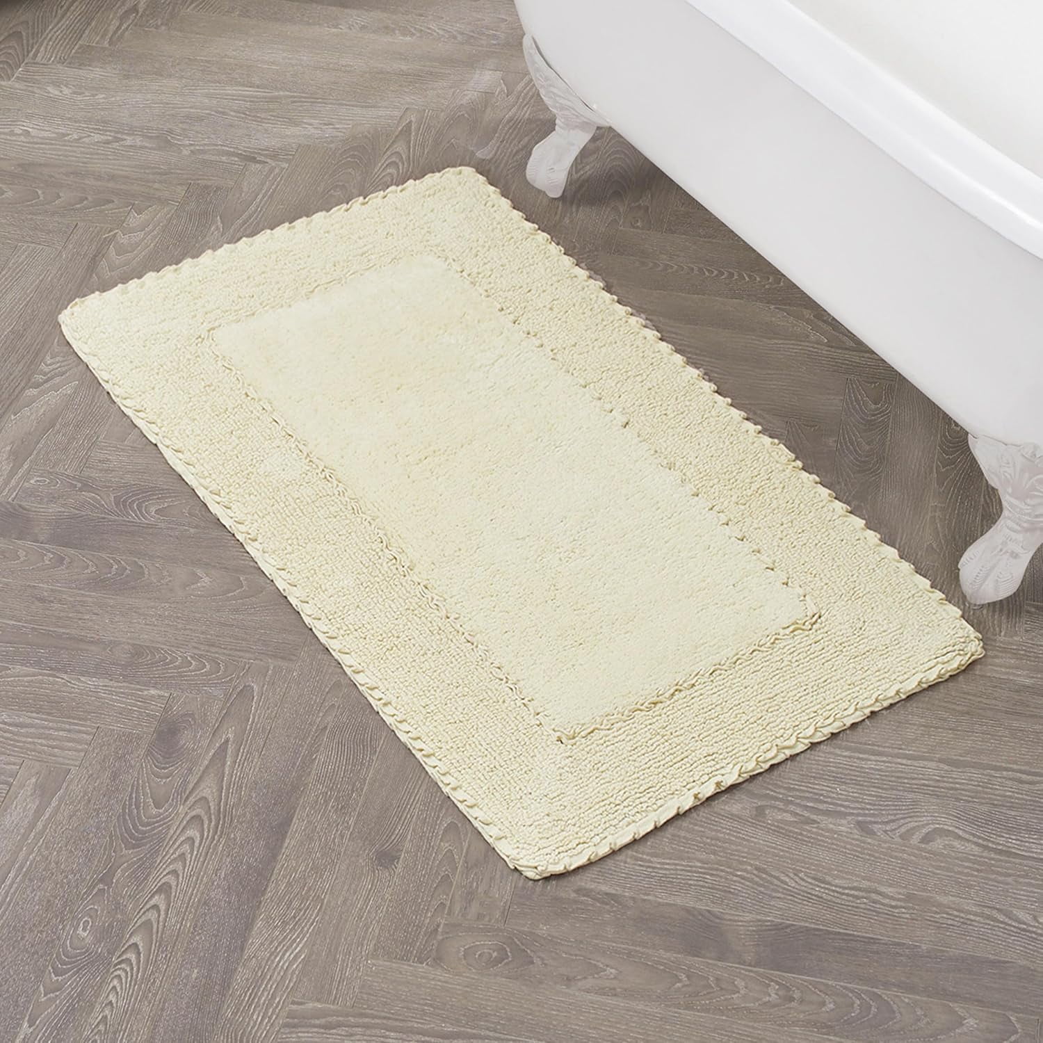 Yellow Cotton Rectangular Machine Washable Bath Mat