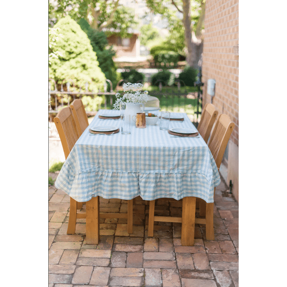 Yellow Ruffled Gingham Tablecloth 60" x 90"