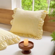 Yellow Ruffled Plaid Gingham Pillow Shams 20"x20", Set of 2 Checked Pre-Washed Microfiber Farmhouse Pillowcases for Bed/Sofa (20"x20", Yellow Gingham)