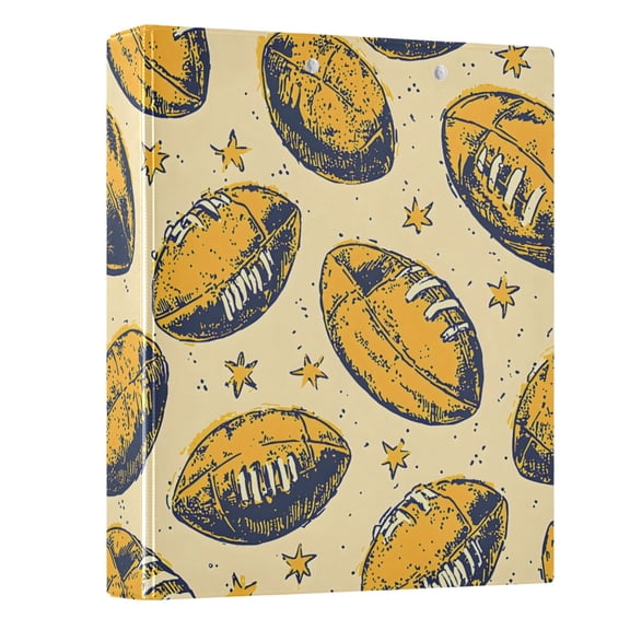 Yellow Rugby and Star Hardcover 3 Ring Binder 1.5” Round Rings Letter Size Paper Pockets for School Office Supplies