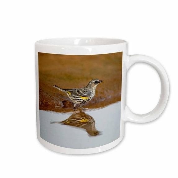 3drose, Yellow Rumped Warbler, Dendroica Coronata, Adult at Pond, 15oz Mug