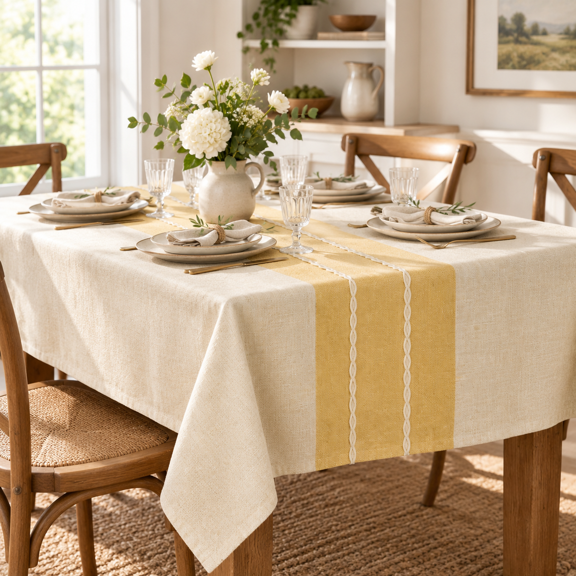 Yellow Rustic Burlap Tablecloth 60*104 Inch Rectangular