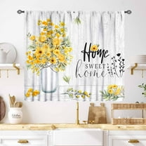 Yellow Rustic Kitchen Curtains,Farmhouse Country Vintage Wood Floral Flower Sweet Love Home Short Cafe Window Curtain for Bedroom Living Room Bathroom 2 Panels,55X39 Inch