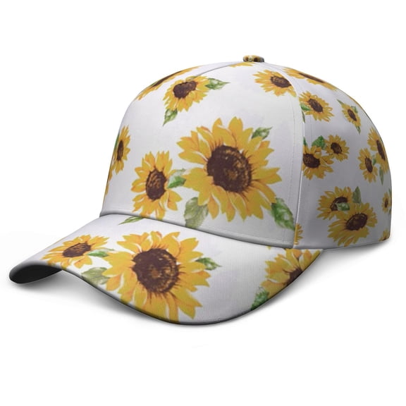 Yellow Rustic Sunflower Baseball Cap – Boho Vintage Dad Hat Featuring Country Farmhouse Artistic Floral Pattern, Adjustable Snapback
