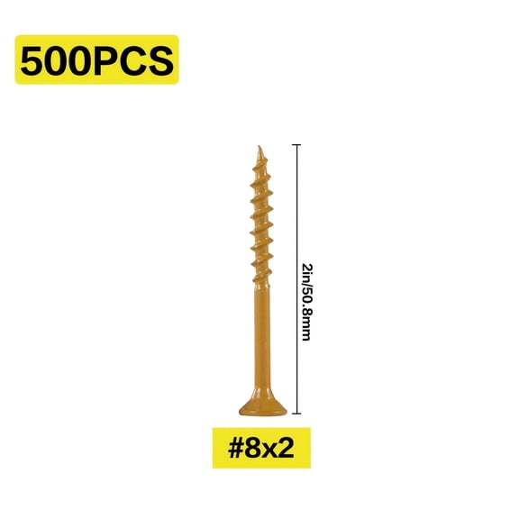 Yellow Rustproof Torx Wooden Deck Screws - #8/#10 x 2-4", 200/400/500pcs Exterior Screws for Fences, Includes T25 Star Drill Bit