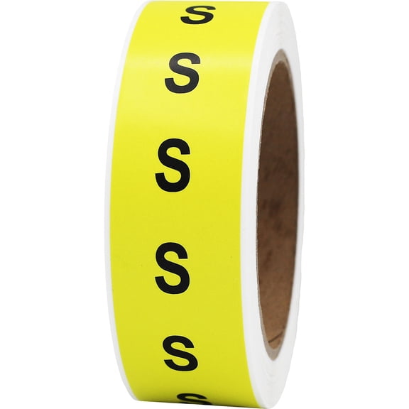 Yellow S Clothing Size Strip Labels for Retail Shirts | 1.25 x 8 - 125 Pack