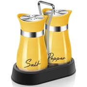 Yellow Salt and Pepper Shakers Set with Holder,4 oz Cute Kitchen Decor and Accessories Farmhouse Gadgets Table Housewarming Gift Thanksgiving Christmas Decor Refillable Design Yellow