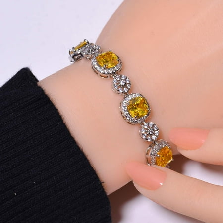 Yellow Sapphire & Cubic Zirconia 925 Sterling Silver Tennis Bracelet 8.99" B13