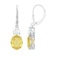 thumbnail image 1 of Yellow Sapphire Drop Earrings with Moissanite - 8X10 mm Oval Shaped Lab Grown Sapphire - AAAA Grade, 10K White Gold, 1 of 8