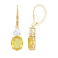 thumbnail image 1 of Yellow Sapphire Drop Earrings with Moissanite - 8X10 mm Oval Shaped Lab Grown Sapphire - AAAA Grade, 18K Yellow Gold, 1 of 8
