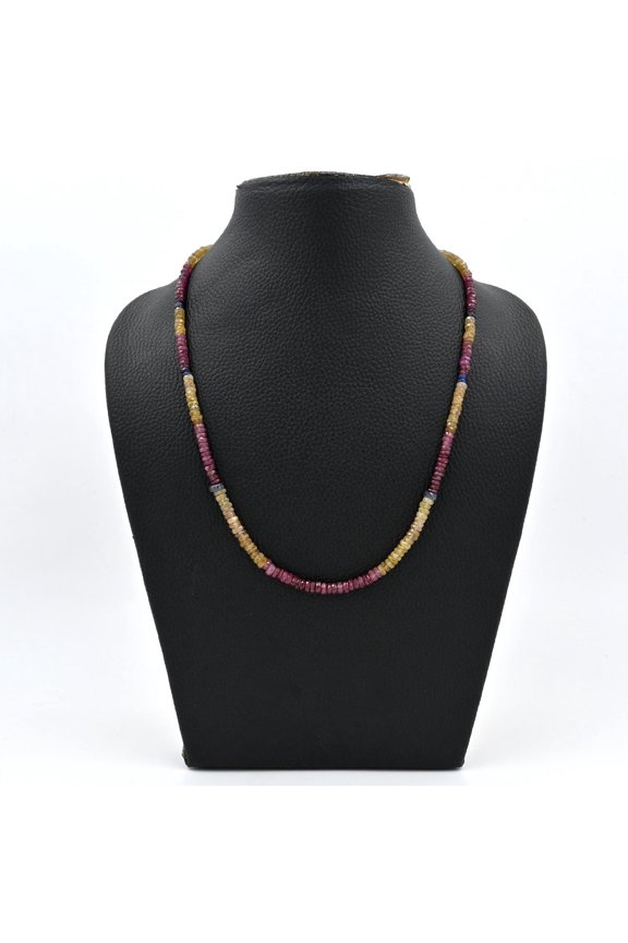 Yellow Sapphire Faceted Necklace, Multi Sapphire Beaded Necklace, Natural Pink Ruby Necklace, Crystal Gemstone Jewelry, Faceted Round Beads