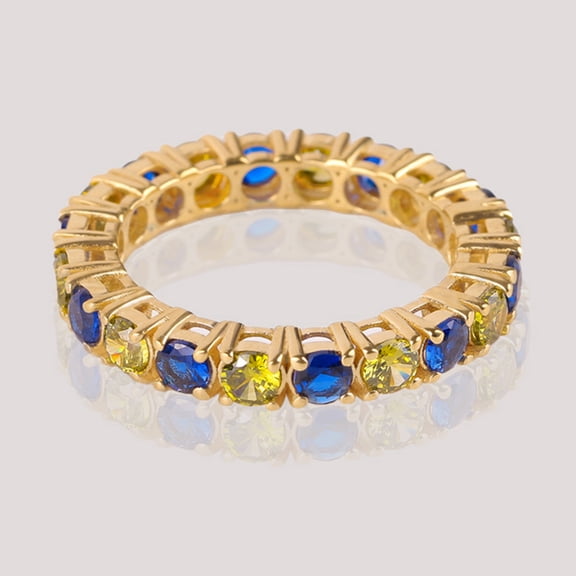 Yellow Sapphire Handmade Band Ring, 925 Starling Silver Wedding Bamd Ring, Blue Sapphire Full Eternity Gemstone Vintage Ring, Gift For Mother's Day.