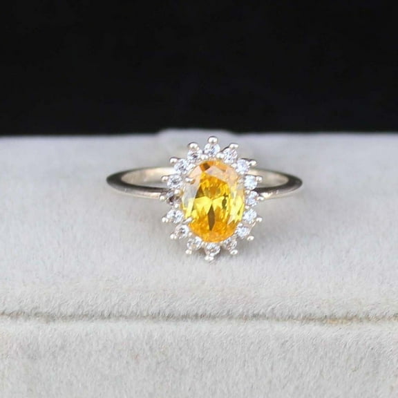 Yellow Sapphire Ring, Lab Created Yellow Sapphire Ring, Gemstone Ring, Sterling Silver Ring, Gift For Her, Statement Ring, Wedding Ring .