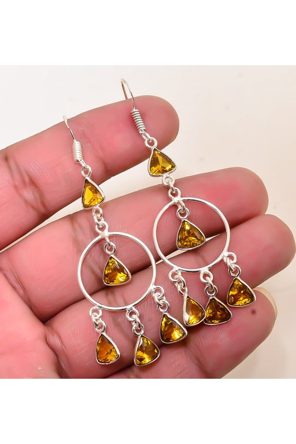 Yellow Sapphire (Simulated) 925 Sterling Silver Chandelier Earring 2.61" E67