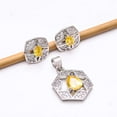 thumbnail image 1 of Yellow Sapphire Simulated, CZ 925 Sterling Silver Platinum Plated Pendant Earring Set PS5, Sapphire Pendant Earring Set, Gift For Her, Pear Pendant Ea, 1 of 2