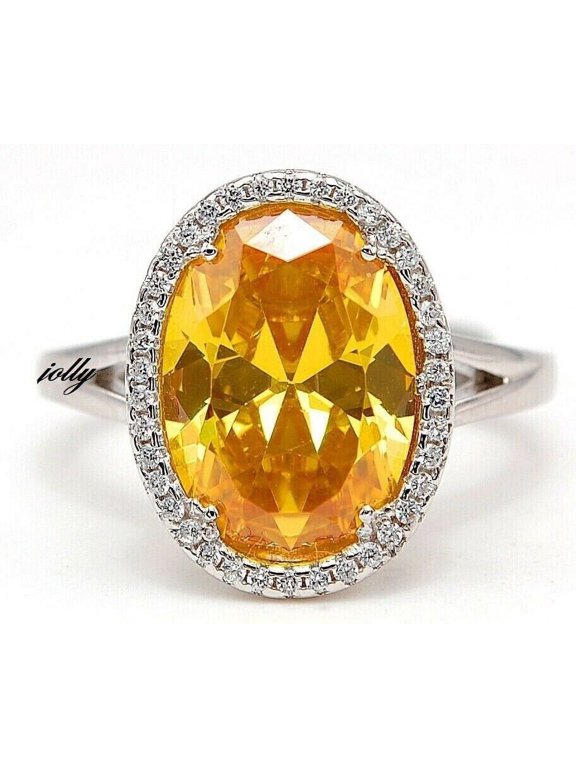 Yellow Sapphire Solitaire Ring Classic Diamond Pave Halo Yellow Engagement Ring Women Dainty Wedding Sapphire Ring Christmas Gift for Her