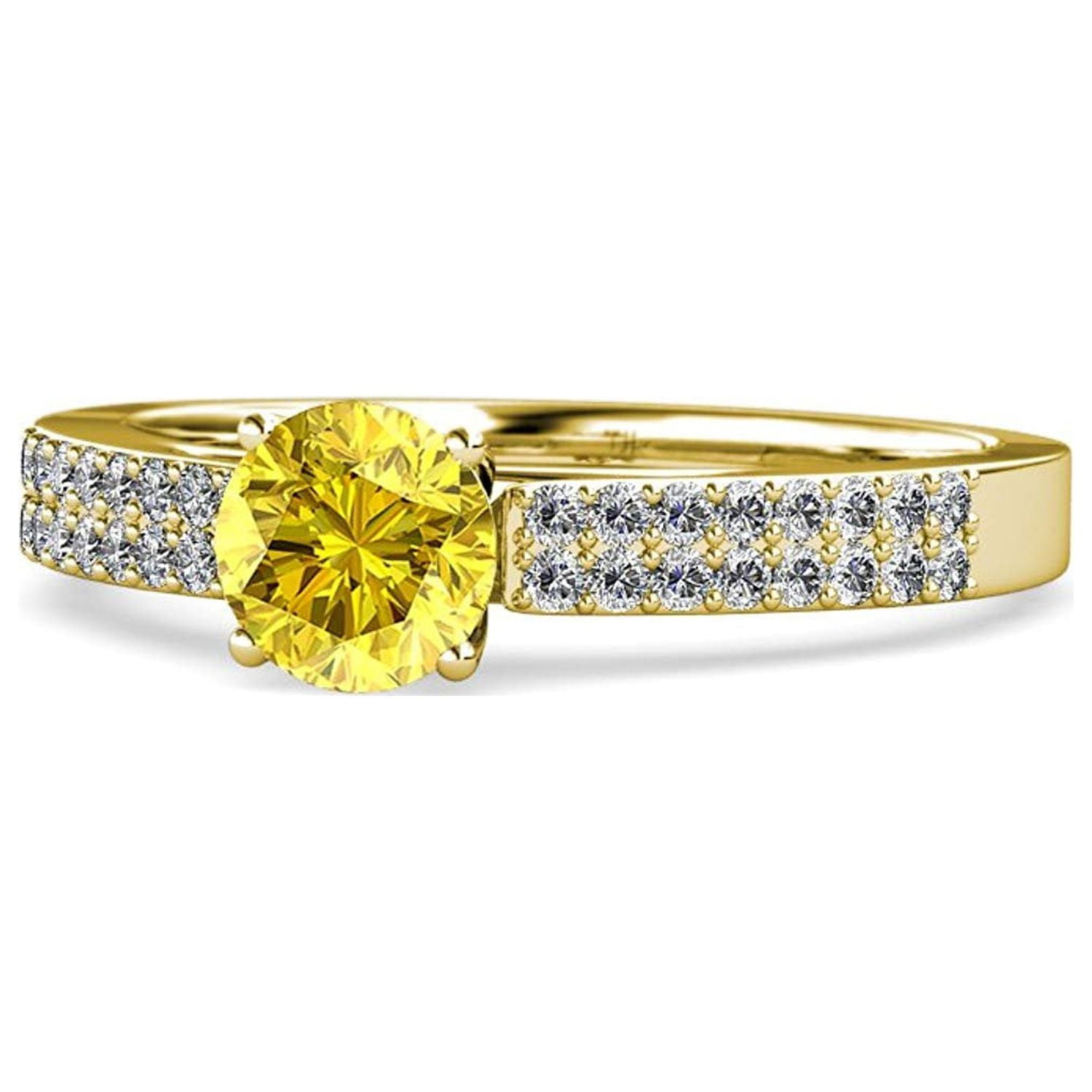 Double Row Prong Set Round Diamond Ring in Two-Tone 14k White and Yellow  Gold