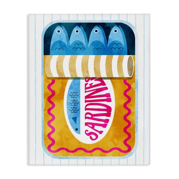 Yellow Sardine Tin over Stripes Canvas Wall Art, design by Daphne Polselli