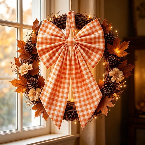 Yellow Satin Halloween Decorative Bow 9.84x7.08 Inch for Spooky Ambience, Gothic Wreath Bow for Holiday Parties, Family Gatherings and Indoor Outdoor Decor