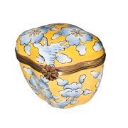 Yellow Scalloped Tall w Blue Flowers Limoges Gift Box Limoges Box Porcelain Figurine