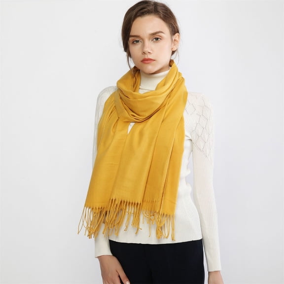 Yellow Scarf Women Pashmina Scarf Soft Solid Plain Shawl Wrap Fashion Warm Neck with Fringes