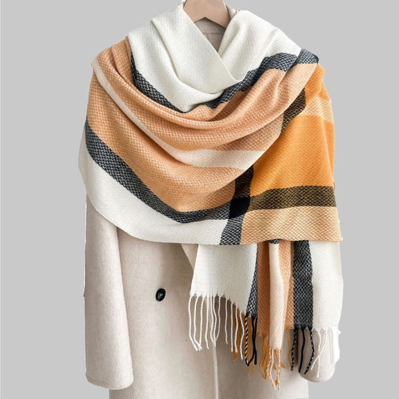 Yellow Scarf for Women Autumn and Winter Warm Fringed Plaid Scarves College Style Colorful Imitation Shawls Medium Length Scarves on Sale Clearance