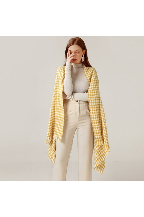Yellow Scarfs Scarf Women's Fashion Winter Warm Soft Casual Tassel Houndstooth Printing Muffler