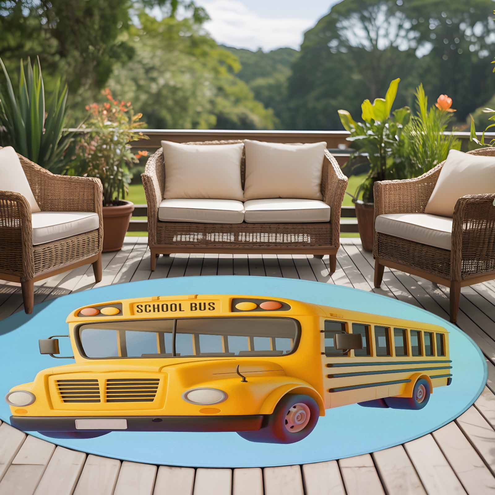 Yellow School Bus 6ft Round Rug for Living Room Under Coffee Table ...