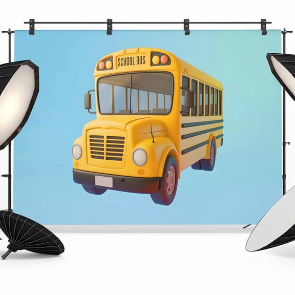 Yellow School Bus Photography Backdrop 8x6FT, Blue Background Cartoon 3D Simple Photo Backdrops, Background for Photography Studio Photo Studio Background, Back Drop for Photoshoot