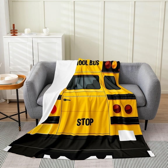 Yellow School Bus Throw Blanket for Kids Boys Girls Soft Fleece Blanket